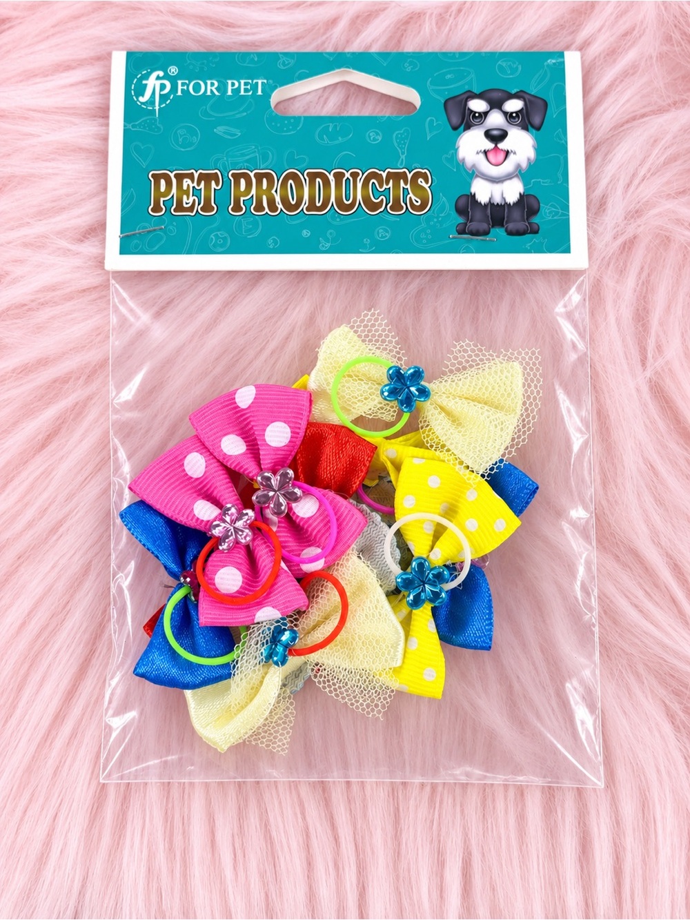 Multicolor Polka Dot Dog Hair Bows - Pink, Yellow, Blue